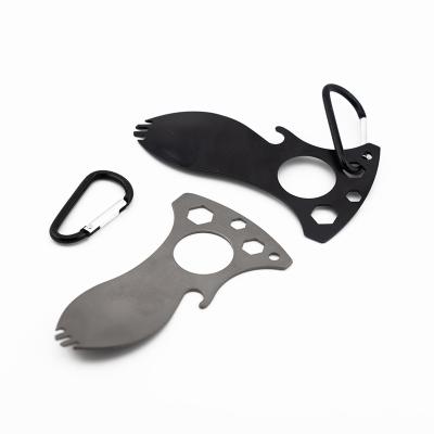 China Portable and Soft Outdoor Camping Portable Spoon Mini Survival Metal Stainless Steel Multi Function Tool Picnic Cutlery Fork Combo Tool for sale