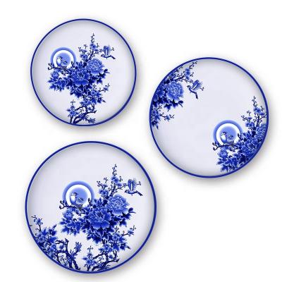 China Sustainable New Design Kitchen Porcelain Blue And White Dishes Set Ceramic Dinnerware Romantic Dinner Set for sale