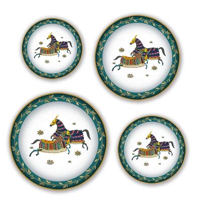 China Viable Royal Creative Design Horse Printed Bone China Dinner Set Price Ceramic Luxury Dinner Set Dinnerware for sale