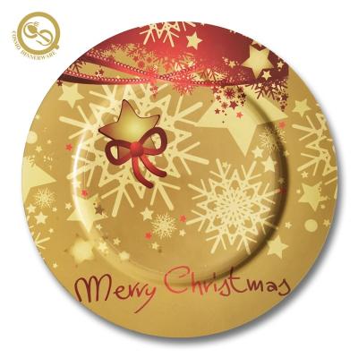 China 2020 Christmas New Design Gold Dish Charger Wholesale Wedding Decoration Sustainable Plastic Dish Chargers for sale