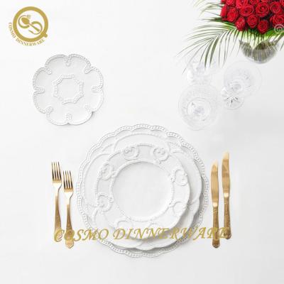 China 2021wholesale cheap embossed white dinner set dinnerware charger dish for wedding for sale