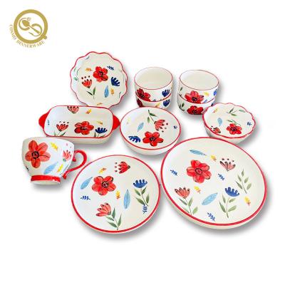 China New Design Viable Cute Printing Ceramic Dinner Set Modern Kitchen Dishes 10pcs Set Dishes For Wedding for sale