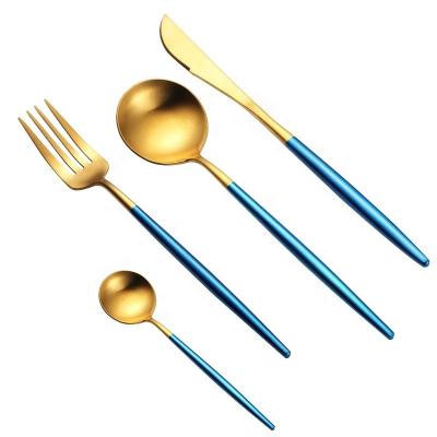 China 2021 Sustainable Gold Stainless Steel Flatware Sets Fashion Plated Flatware Sets for sale