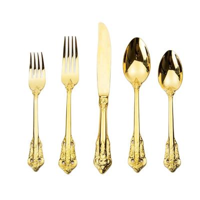 China 2021 Sustainable Home Royal Luxury Gold Plated Cutlery For Hotel Restaurant , Retro Vintage Rose Gold Cutlery , Wedding Flatware for sale