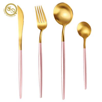 China Sustainable New Design Pink 4pcs Cutlery Fork Knife Spoon Set Stainless Steel for sale