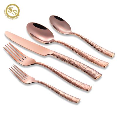 China Sustainable Western Tableware Rose Gold 5pcs Travel Stainless Steel Knife Spoon Fork Set for sale