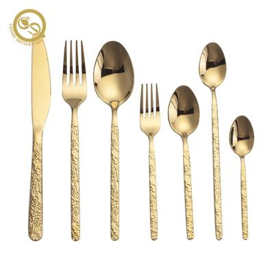 China 4 Pcs Viable Modern Cheap Gold Relief Fancy Cutlery Sets Wedding For Sale for sale