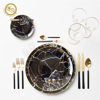 China 2020 Sustainable Luxury Black Wedding Plate Wedding Dessert Plates Marble for sale