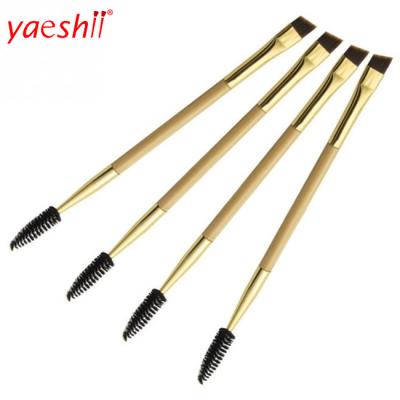 China Angular Blush 1pcs Double Head Makeup Brush Makeup Tools Wooden Handle Double Eyeshadow Brush + Eyebrow Brush for sale