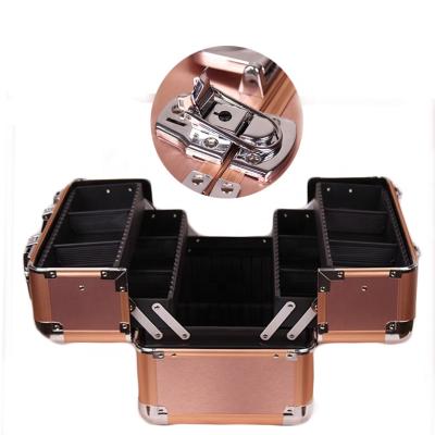 China Madame Yaeshii Rose Gold Private Label Makeup Artist Travel Case Aluminum Cosmetic Makeup Organizer for sale