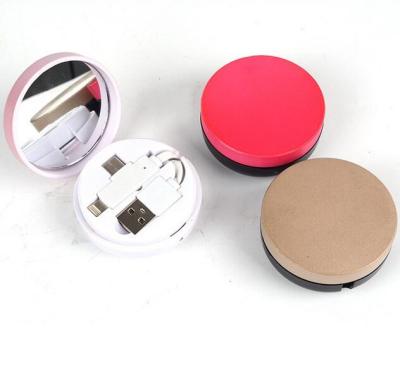 China Video Game Player Round Case 3 In 1 Retractable Makeup Mirror Cable Telescopic Data Line for sale