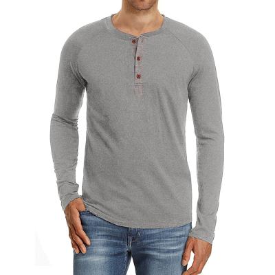 China Hot Selling Anti-wrinkle American And European Plus-size Henley Shirt Long Sleeve Men's T-Shirts for sale