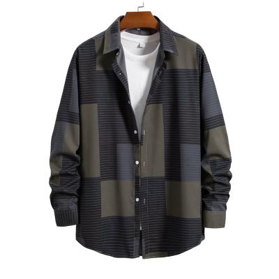 China Anti-pilling 2022 spring and autumn new men's casual loose shirt men's fashion striped long sleeve shirt coat for sale