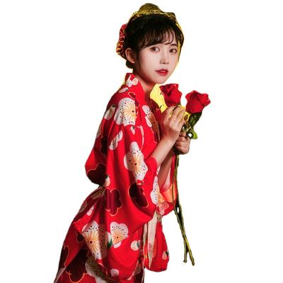 China Japanese Vintage Sakura Floral Kimono Red Robe High Quality Polyester 2021 Hot Product for sale