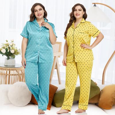 China Wholesale custom made women's sleepwear two piece silk satin FREE SAMPLE QUICK DRY woman sleepwear plus size women silk pajama set for sale