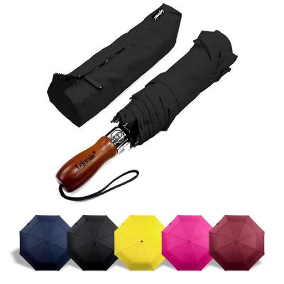 China Sun 54 Inch Travel Automatic Umbrella Folding Wood Handle for sale