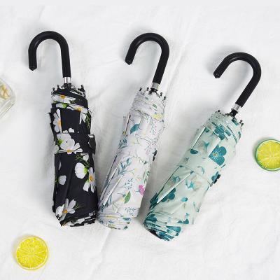 China New Design Minimalist Stylish Folding Umbrella Fiberglass Frame Parts UV Protection 3 Folds Umbrella for sale