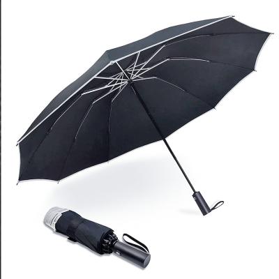 China Minimalist Custom Logo10 Ribs 3 Folds Portable Windproof Automatic Reverse Umbrella for sale