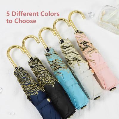 China Minimalist Custom 3 Folds Super Small Size Anti UV Protection Compact Mini Umbrella With Embroidered Edge for sale