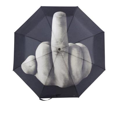 China Casual Creative Lightweight Black Folding Middle Finger Rain Umbrella for sale