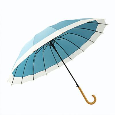 China 16 Panel Minimalist Custom Strong Windproof Wood Handle Straight Umbrella For Wholesale for sale