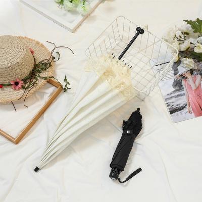 China Best Quality Minimalist Fashionable Ladies Sunscreen Korean Style Lace Up Twice Umbrella With Pocket for sale