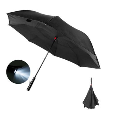 China Present. Double Layer Daily Black Reverse Inverted Inside Out Handle Led Lightweight Umbrella for sale