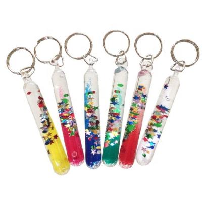 China Gifts Promotion 10cm Glitter Magic Wand Logo Key Chain Custom Liquid Key Chain With Sand Colorful Key Ring for sale