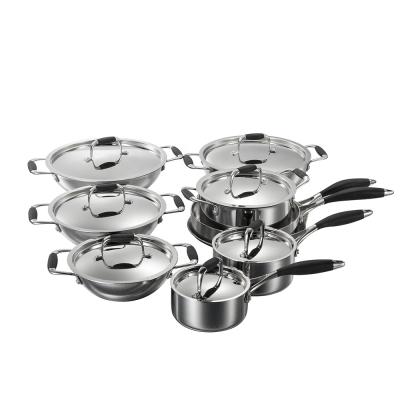 China Good Quality Sustainable 3 Layer Cookware Stainless Steel Set With Handle for sale