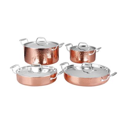 China Sustainable German Style Hammered Tri Ply Copper Cookware Set 8PCS for sale