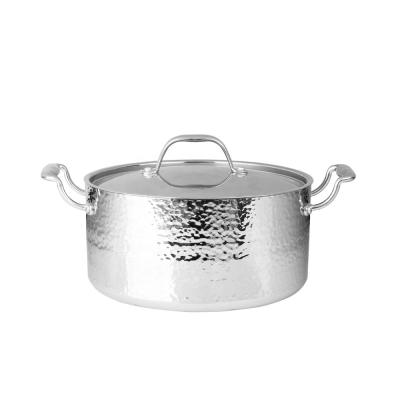 China Sustainable 1QT / 1.5QT / 2QT / 3QT / 6QT Tri Ply Hammered Stainless Steel Casserole With Lid for sale