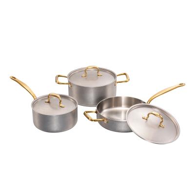 China Triple Sustainable Cookware Customized 6 Pcs Cooking Sets Stainless Pots And Pans for sale