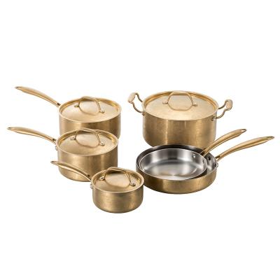 China Retro Viable Stainless Steel Triple Color Cookware Kitchenware Special Set for sale