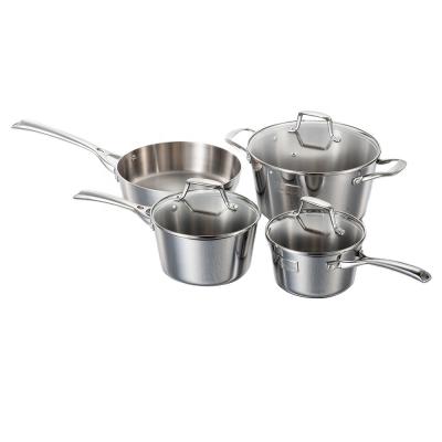 China Triple Sustainable Cookware Kitchen Accessories 7Pcs Titanium Stainless Steel China Cookware Set for sale