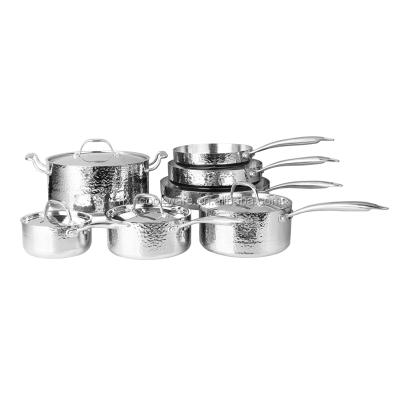 China Triple Sustainable Cookware Stainless Steel Cookware Parts Cookware Hand Hammered for sale