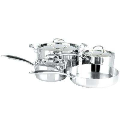 China Italian Styles Sustainable Triple Cookware Magnetic Stainless Steel Cookware Set for sale