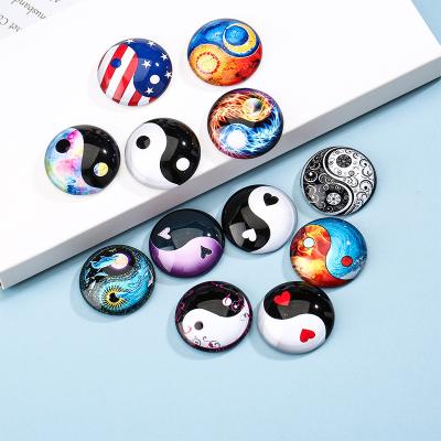 China Round Yin Yang Tai Chi Glass Cabochon Back Photo Glass Bead DIY Jewelry Pendant Necklace KM-003 8mm 10mm 12mm 14mm 25mm DIY for sale