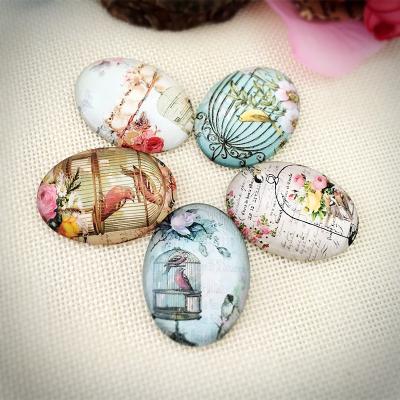 China Vintage Flowers and Butterfly Art Paintings 13x18mm 18x25mm Oval 30x40mm Photo Glass Cabochon Flat Back Making Findings B3040 for sale