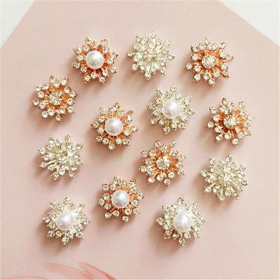 China Workable Flat Back Rhinestone Bead Buttons For Alloy Wedding Decoration DIY Craft Flower Embellishment Brooch for sale