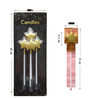 China Birthday Cake Decorating Gold Candles 4 Long Pole Star Birthday Party Candles for sale