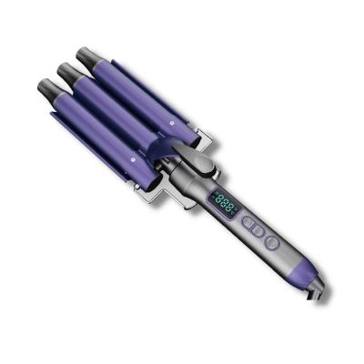 China For Home Use Three Barrel Curling Iron Wand With LCD Temperature Display 1 Inch Tourmaline Ceramic Triple Barrels Dual Tension Crimp for sale