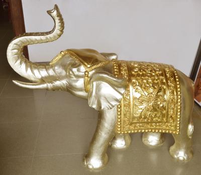 China Natural Sandstone Polyresin Carving Golden Elephant Sculpture for Home or Garden Decoration for sale