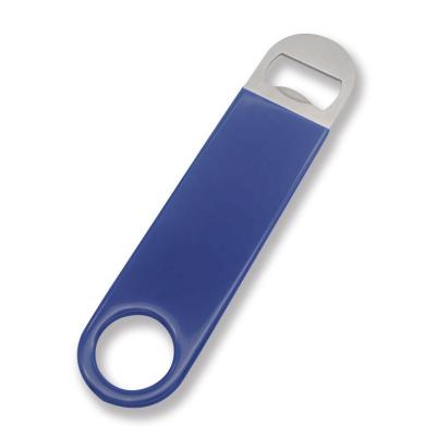 China Sustainable Plastic Coated Surface Stainless Steel Blue Green White Bottle Opener for sale