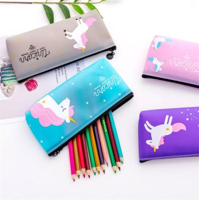 China Schools & Offices Most Popular Unicorn Design Pencil Case Pen Zipper Fashion Clear Pvc Stationery School Student Bag for sale