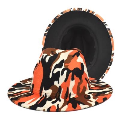 China 2021 New Fashion Durable Panama Hats Camouflage Fedora Hats Two Tone Jazz Color Wholesale Wool Felt Fedora for sale