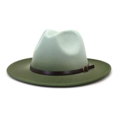 China New Fashion Durable Cotton Unisex Wide Brim Felt Fedora Panama Ladies Womens Ombre Fedora Hats With Belt Hats for sale