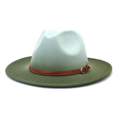 China New Fashion Durable Cotton Unisex Wide Brim Felt Fedora Panama Ladies Womens Ombre Fedora Hats With Belt Hats for sale