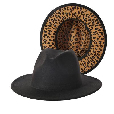 China New Designer Wide Brim Wool Fedora Hats Women Wholesale 2021 Durable Felt Bottom Leopard Fedora 2 Two Tone Hats Men And Women for sale