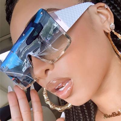 China Anti UV400 Wide Brim Windproof Sunglasses For Women Square Sun Glasses 2021 Big Oversized One Piece Frame Shades Men for sale