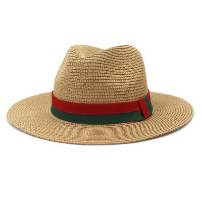 China Wide Brim Fedora Jazz Hats White Travel Wholesale Eco-Friendly Outdoor Women Sun Visor Folding Ribbon Beach Straw Hat Caps Summer Men for sale